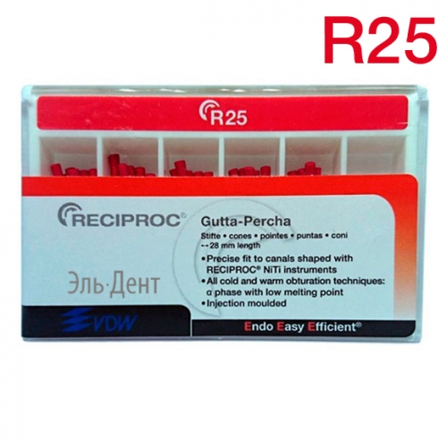 Reciproc guttapercha points,  (length) 28 , R25  (size), 60 .