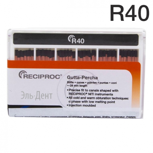 Reciproc guttapercha points,  (length) 28 , R40  (size), 60 .